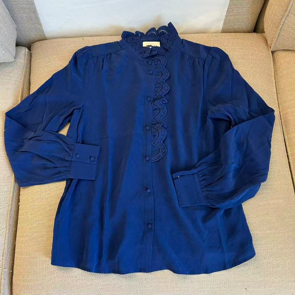 Sezane Chlo Silk Shirt Blouse FR36/US4 Electric Blue French Top Classic Causal - Picture 5 of 10